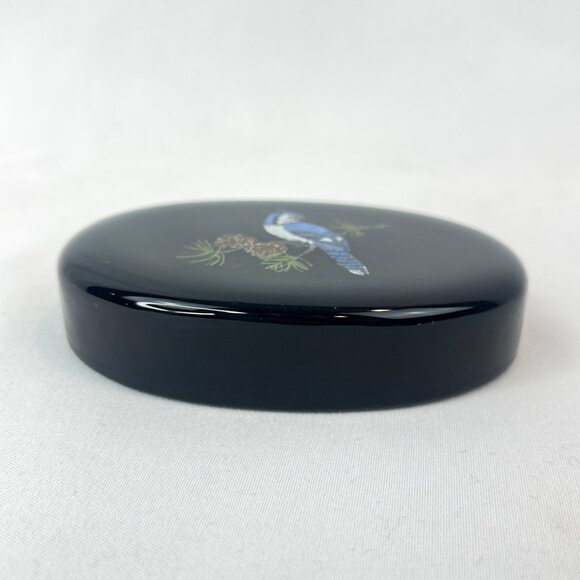 Vintage Black Lacquer Paper Weight with Blue Jay Design - Picture 2 of 6